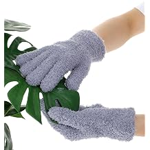 2 Pairs Microfibre Gloves Cleaning, Plant Dusting Gloves, Dusting Mitts for House, Plants, Kitchen & Furniture Cleaning, Washable & Reusable, 2 Pack White Grey