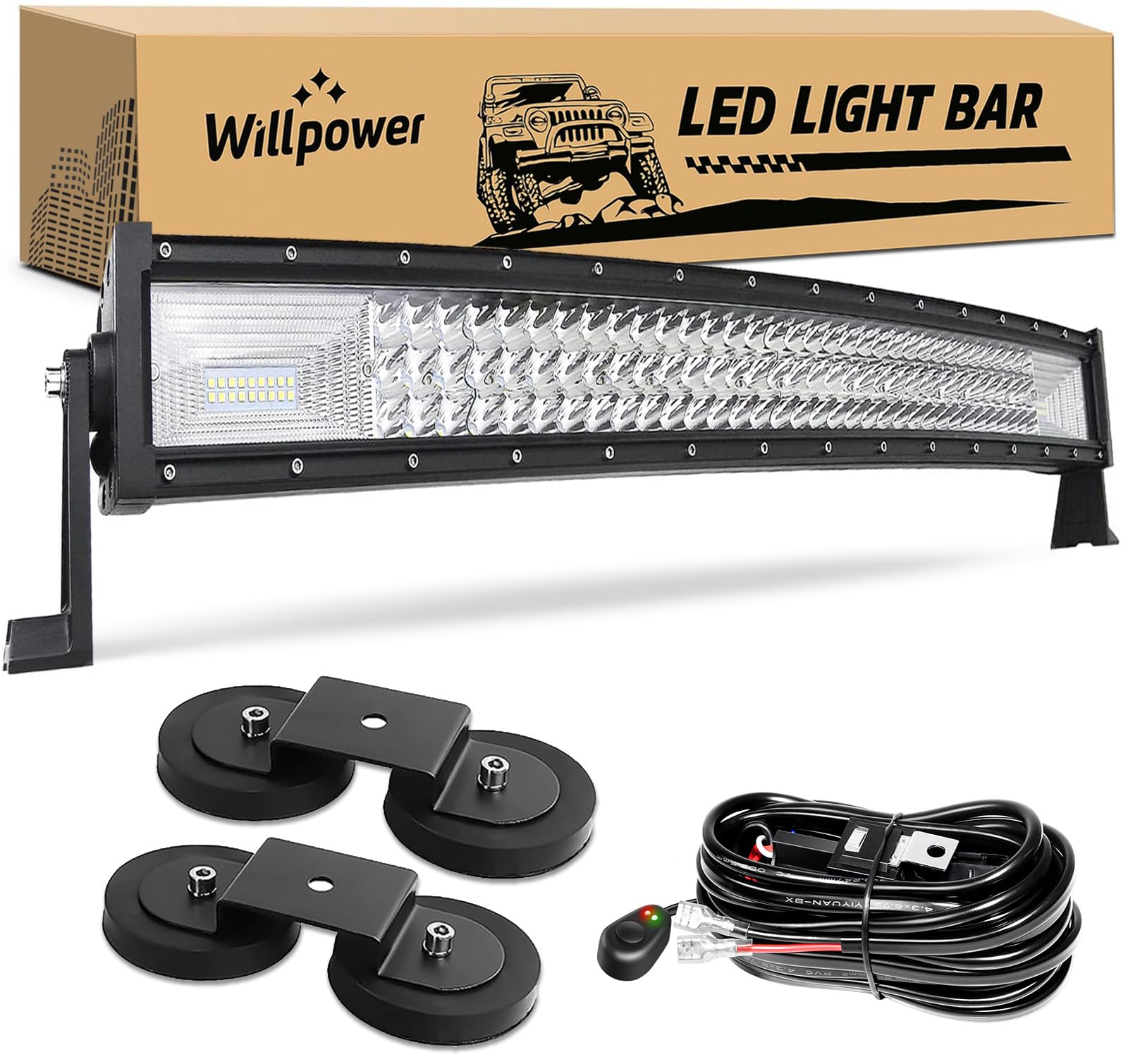 Willpower arco Barra Led Fuoristrada Con staffa magnetica e cablaggio, 32 pollice 405W Barra luminosa a LED per Auto Trattore Camion ATV Barca 4x4