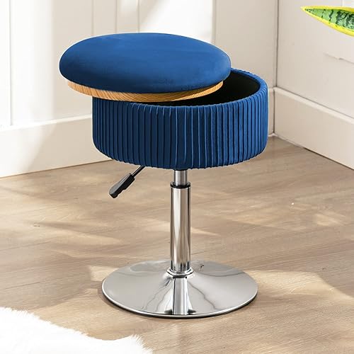 Miniatura 8 de LUE BONA 360Swivel Vanity Stool Chair for Makeup Room, Height Adjustable Stool for Vanity with Storage, Small Grey Velvet Vanity Stool for Bathroom,