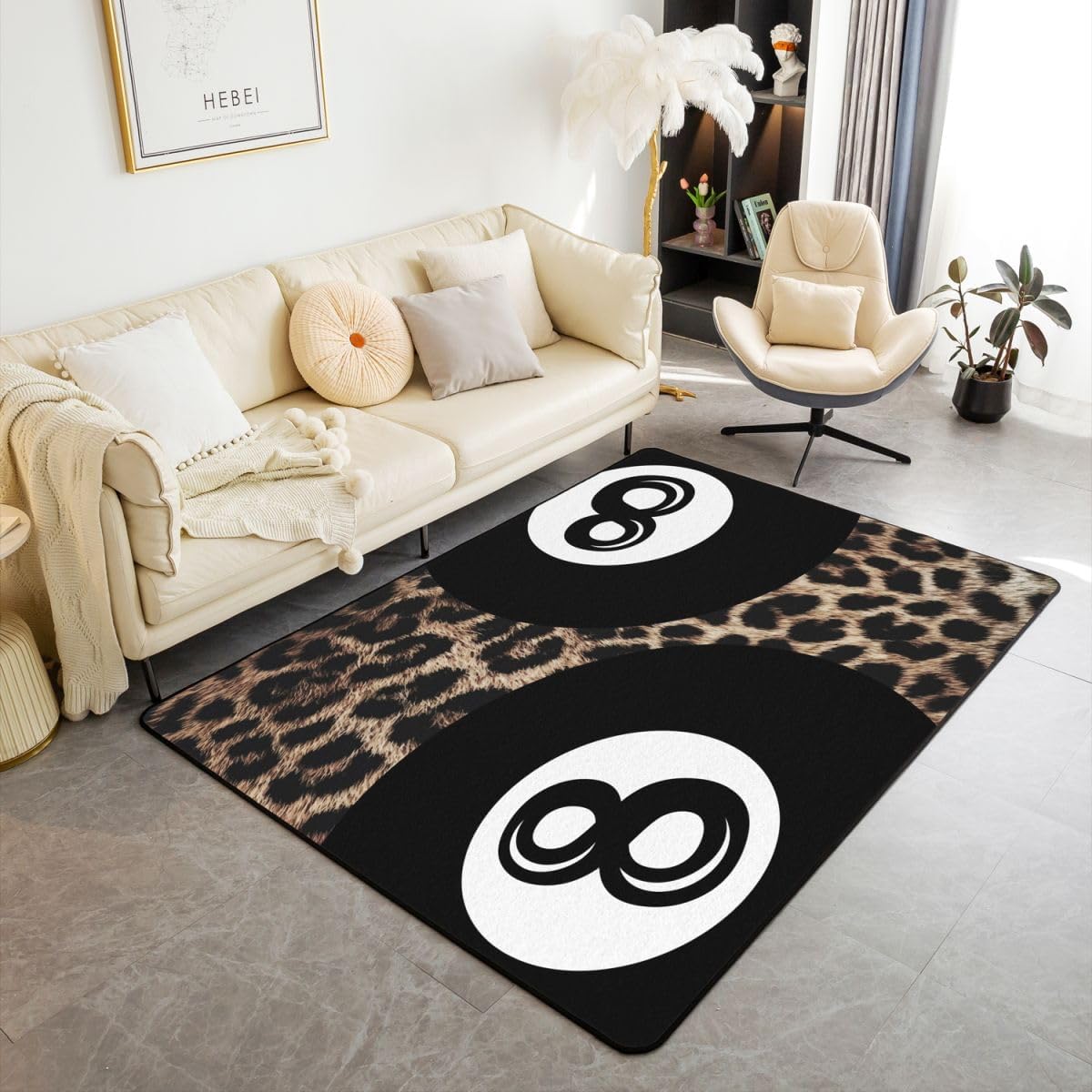 Erosebridal Y2K Lucky 8 Ball Area Rug 5X7,Trendy Cheetah Print Living Room Rugs,Fashion Leopard Preppy Decorative Carpet Vintage Black Brown Indoor Floor Mat