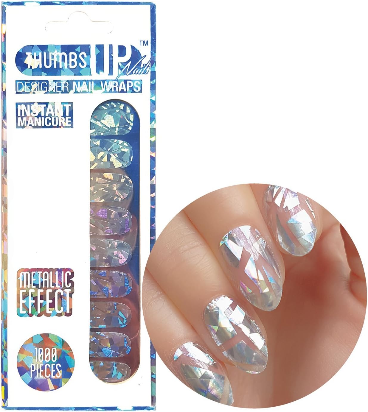 ThumbsUp Nails 1000 Pieces Shattered Glass Nail Wraps/Self-adhesive/Nail Foil Polish Strips/Full Coverage Nail Art Stickers / 20 Wraps Per Pack