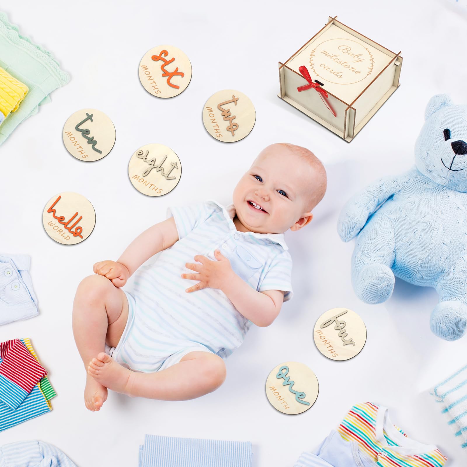 Snapklik.com : Threehoney 7 Pcs 3D Baby Monthly Milestone Wooden Cards