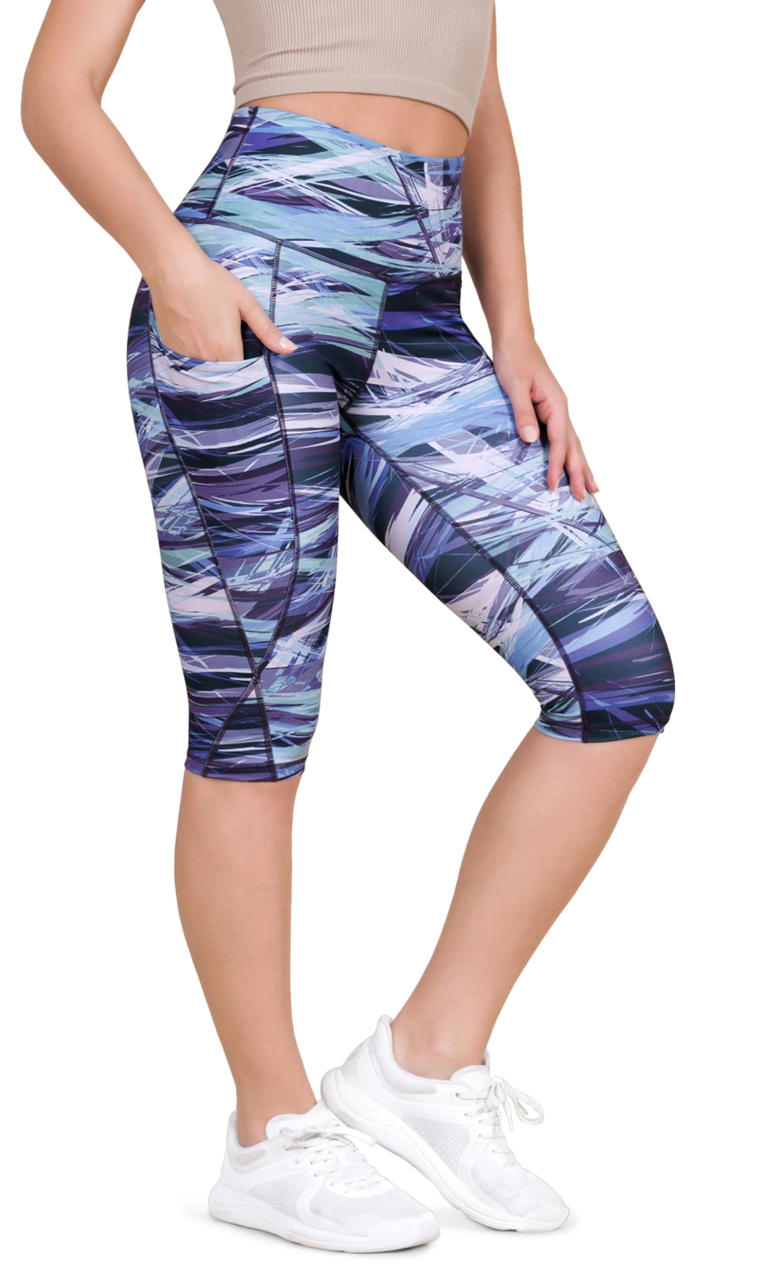 ODODOS Women's High Waisted Yoga Capris with Pockets, Tummy Control Non See Through Workout Athletic Running Capri Leggings