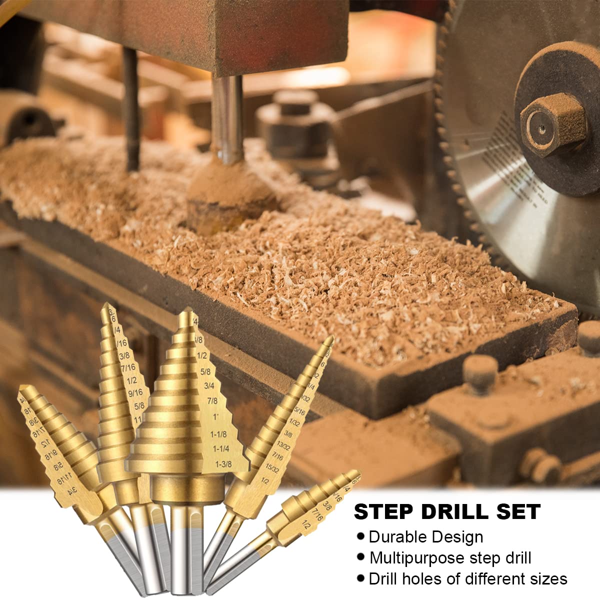 6pcs HSS Step Drill Bit Set With Automatic Center Punch Hole Cutter Tool Au