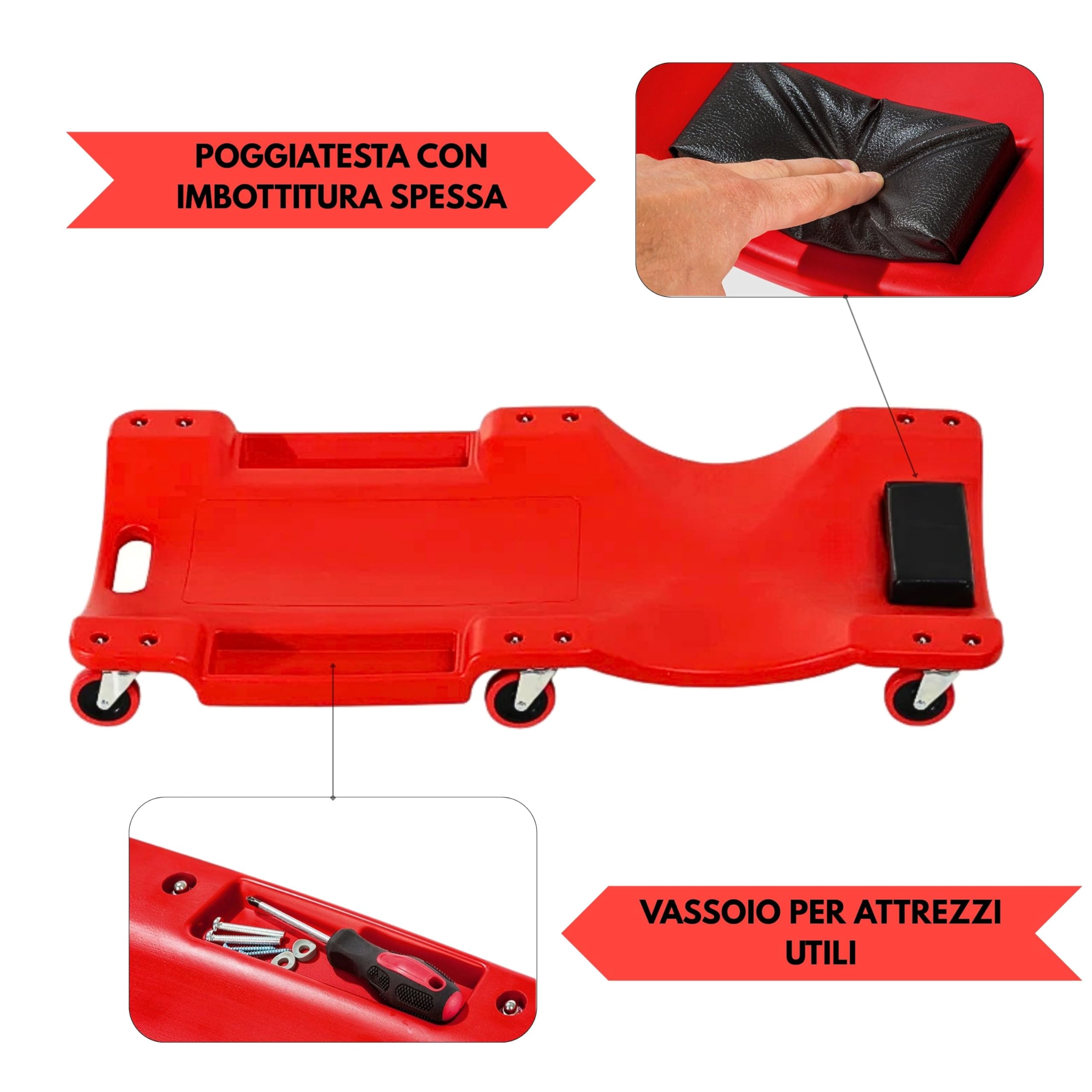 YASTA Carrello sotto Auto da Meccanico Auto Roll Sdraio Officina con Poggiatesta 90 cm Lettino Sottovettura Riparazioni con 6 Ruote
