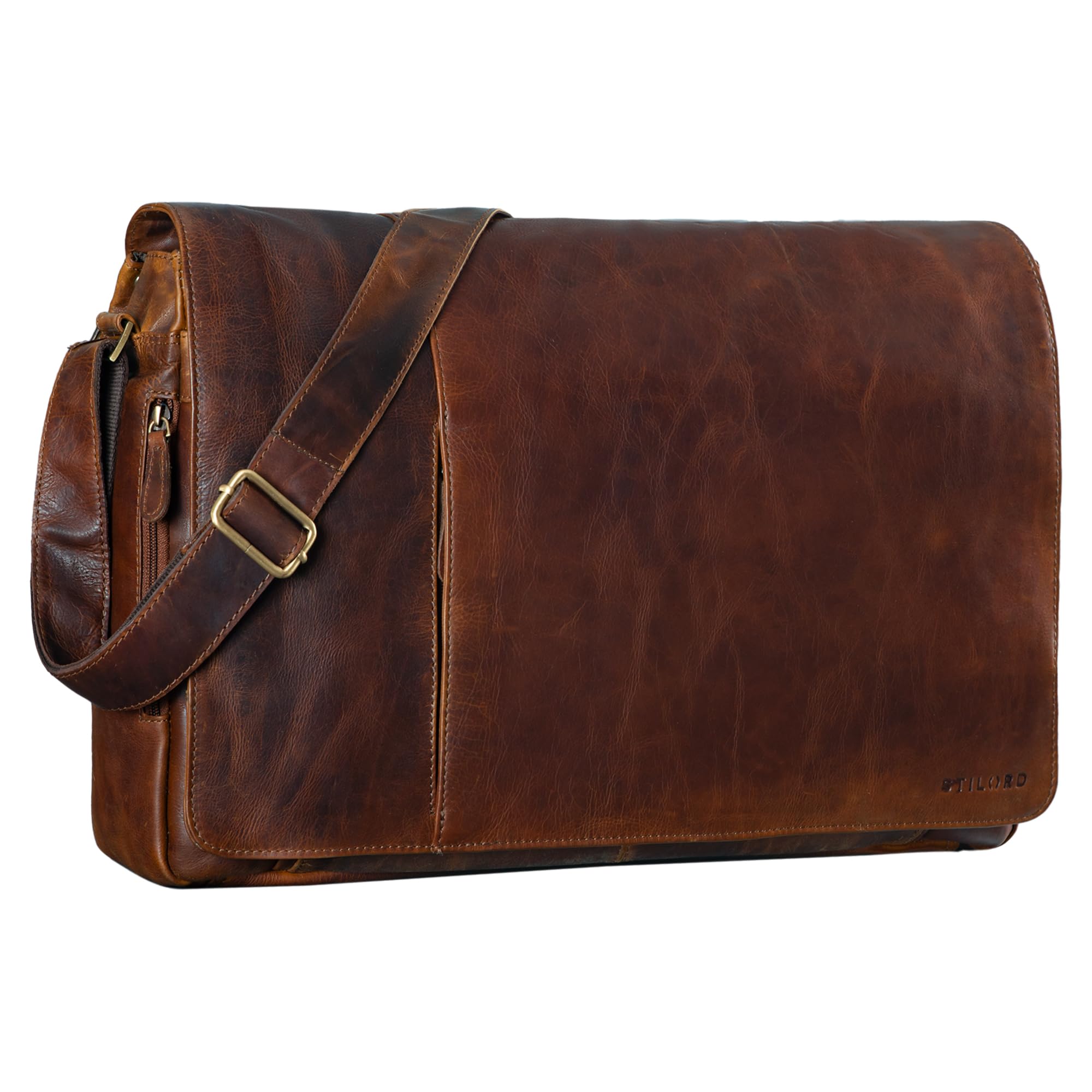 STILORD 'Maximus' XXL Ledertasche riesige Herren Umhängetasche Unitasche 17 18 19 21 Zoll Laptop Aktentasche Bürotasche Büffel Leder, Farbe:florida - braun