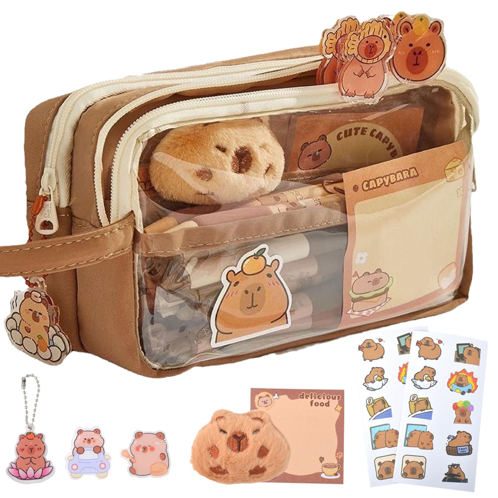 MUNSKT Capybara Pencil Case - Large Capacity Pouch with Compartments, Khaki, one 1size - Image 2