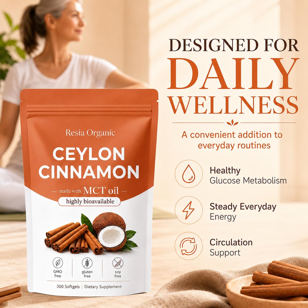 Resia Organic Ceylon Cinnamon Extract Softgels with MCT Oil, 300 Count — Amazon image 7
