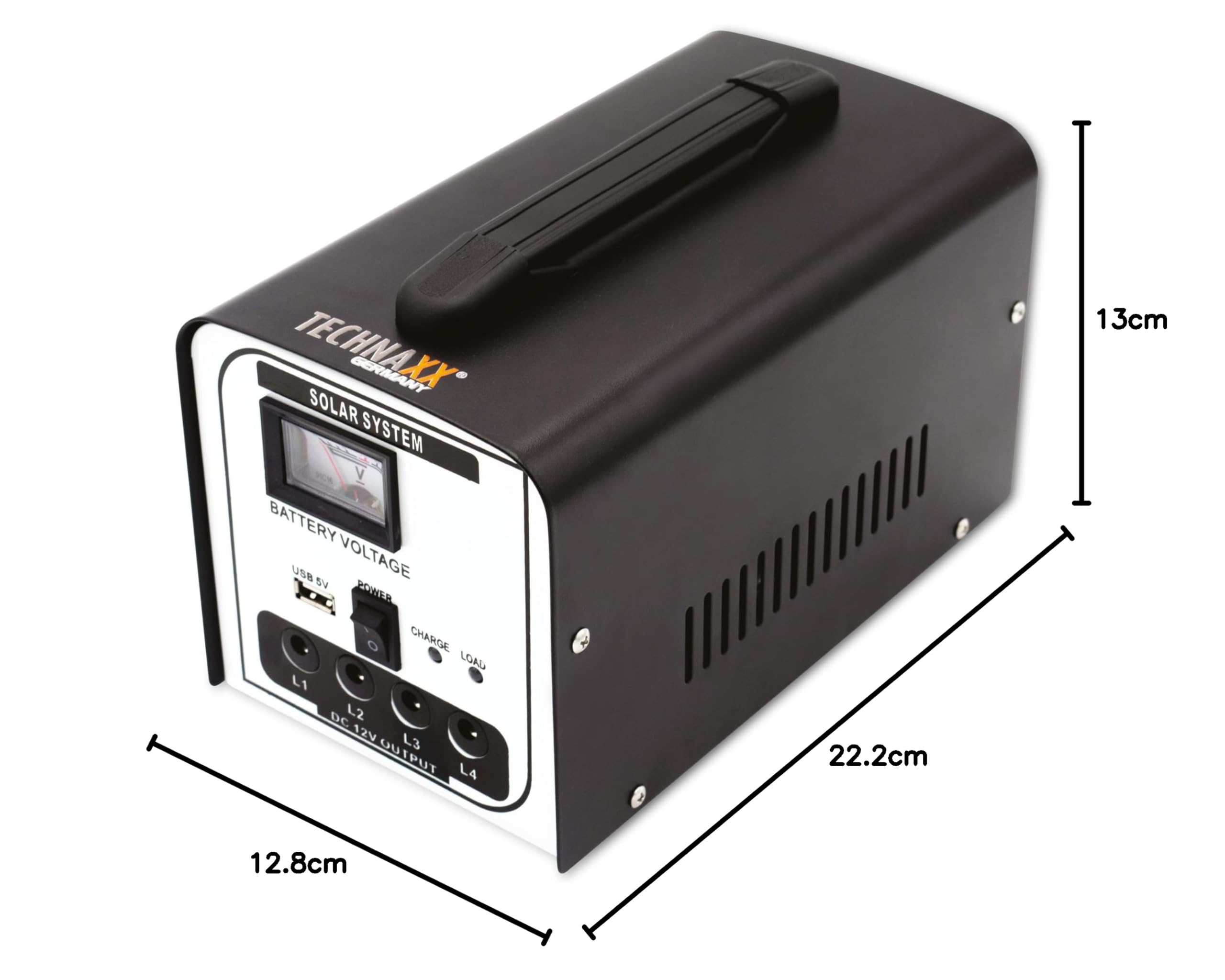 Kit de estación solar de 18W TX-200 de Technaxx con panel solar plegable de 18 W, y 4 bombillas LED - hasta 36 horas de funcionamiento, puerto USB, batería recargable SLA