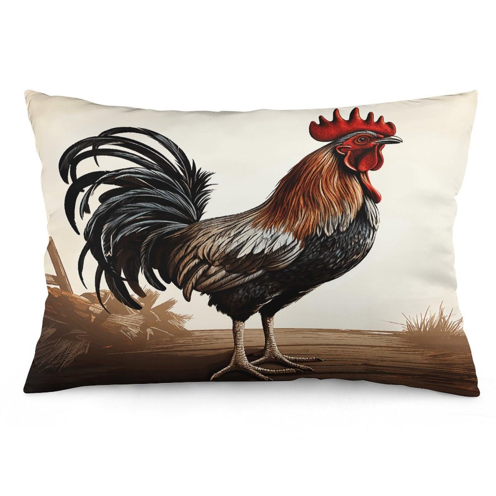 Rooster Throw Pillow Cover Soft Lumbar Pillow Covers with Zipper Breathable Rectangular Cushion Case Polyester Pillow Case Decorative Body Pillow Cover for Couch Bed
