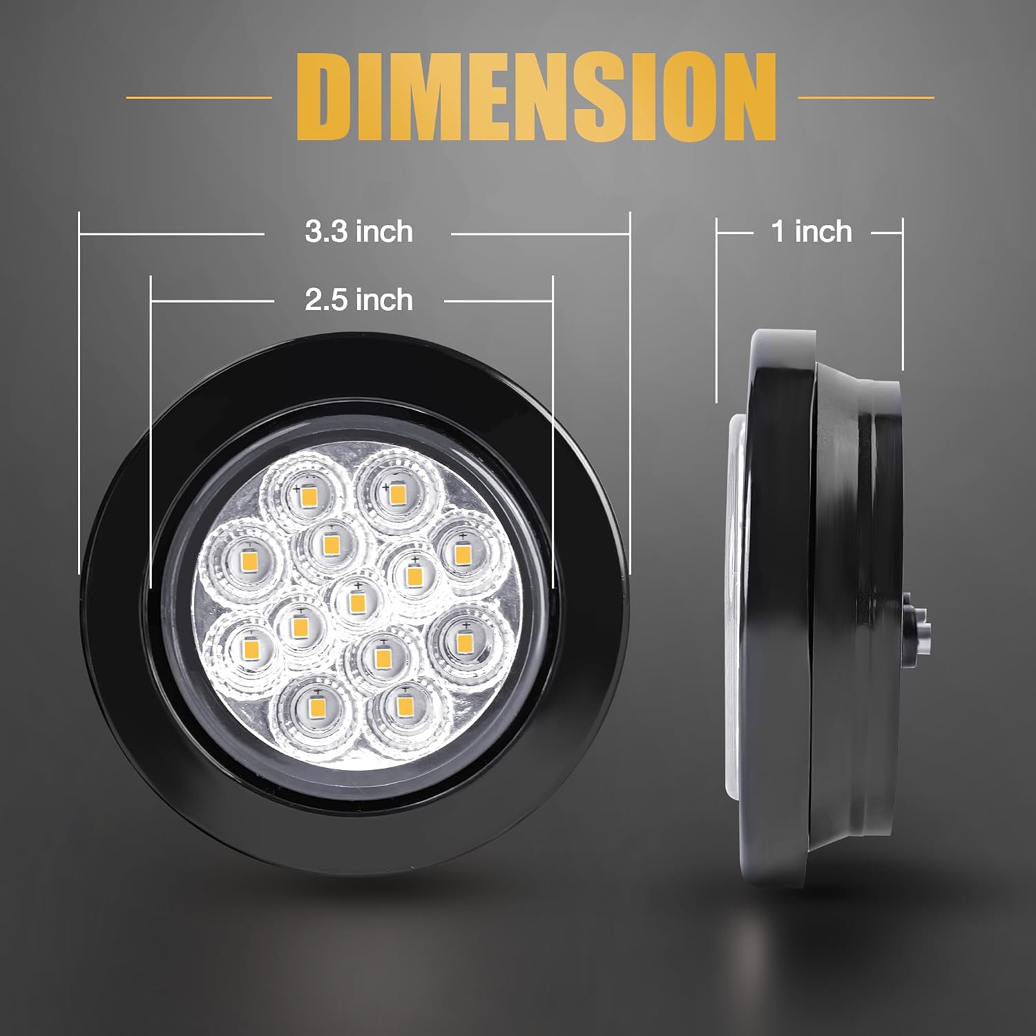 MADCATZ 10Pcs of 2.5" Round Clear Lens Amber LED Marker Lights 13 Diodes Reflectors w/Rubber Grommet & 2 Prong Pigtail, Sealed Waterproof 12V DC for Truck Trailer RV