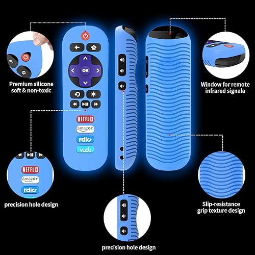 Vista 10 de Paquete de 2 fundas de silicona para control remoto TCL Roku TV RC280, repuesto universal, ligero, a prueba de golpes, TCL Roku TV, con cordón