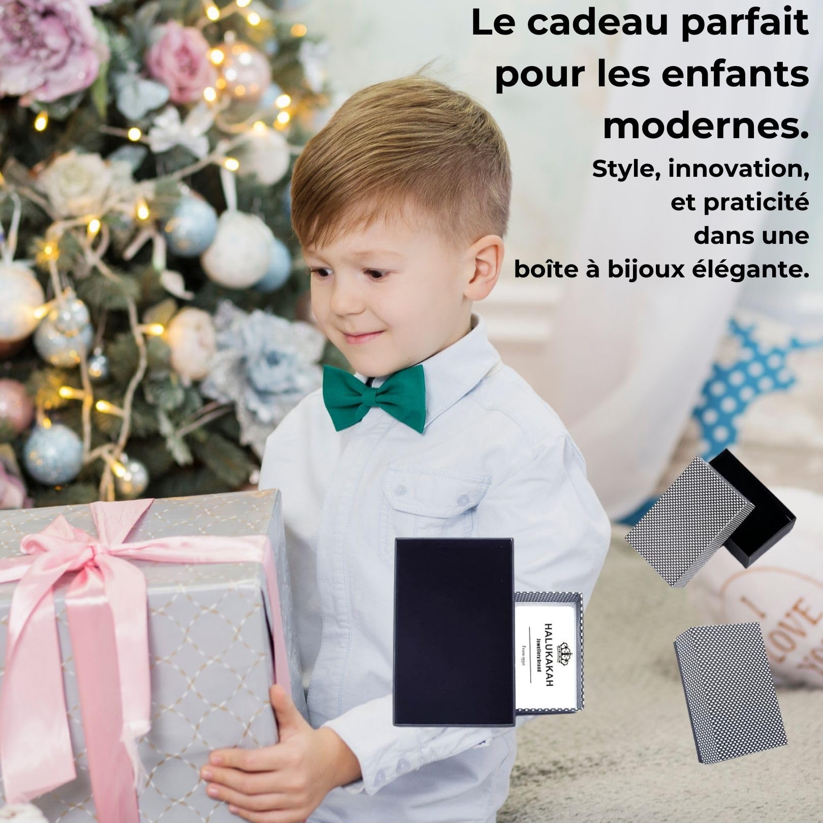 HALUKAKAH Enfant ● Voile Junior ● Garçons Cuir Véritable Tresse à la Main Ancre Bracelet 13-16 Ans. Titane Mat Fermoir Magnétique Argent Taille Réglable 18-19.5cm avec Le Boîte-Cadeau