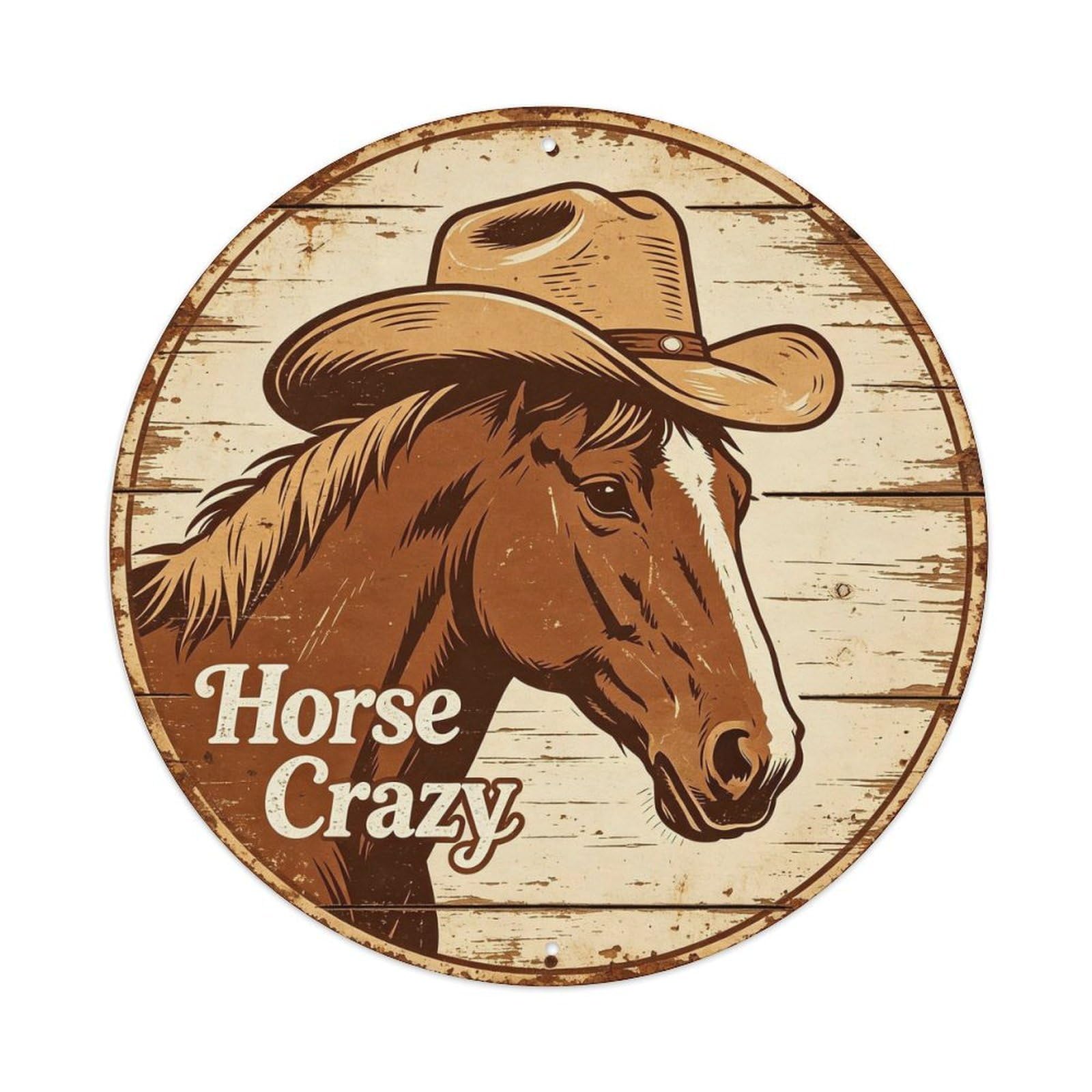 Rustic Equestrian Horse Crazy Metal Tin Sign Plaque
