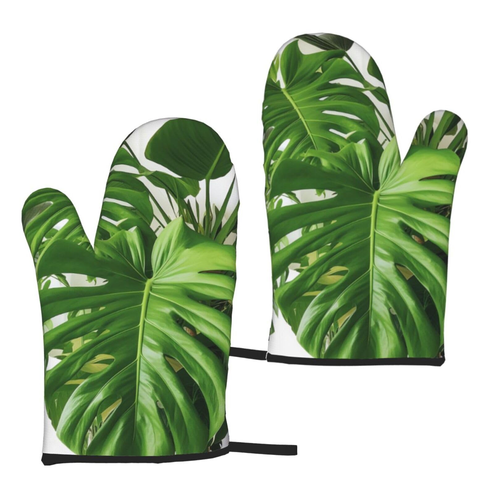 Monstera Deliciosa Banana Palm Printed Oven Mitts Sets 2 PCS Heat Resistant and Non-Slip Glove Potholder for Kitchen Cooking Baking Grilling