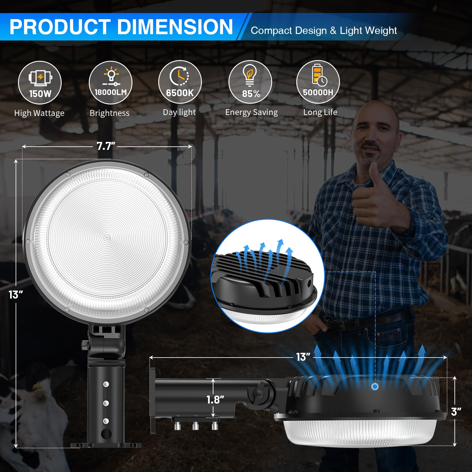 LED Barn Light 2 Packs, 150W 20000LM Yard Area Lights