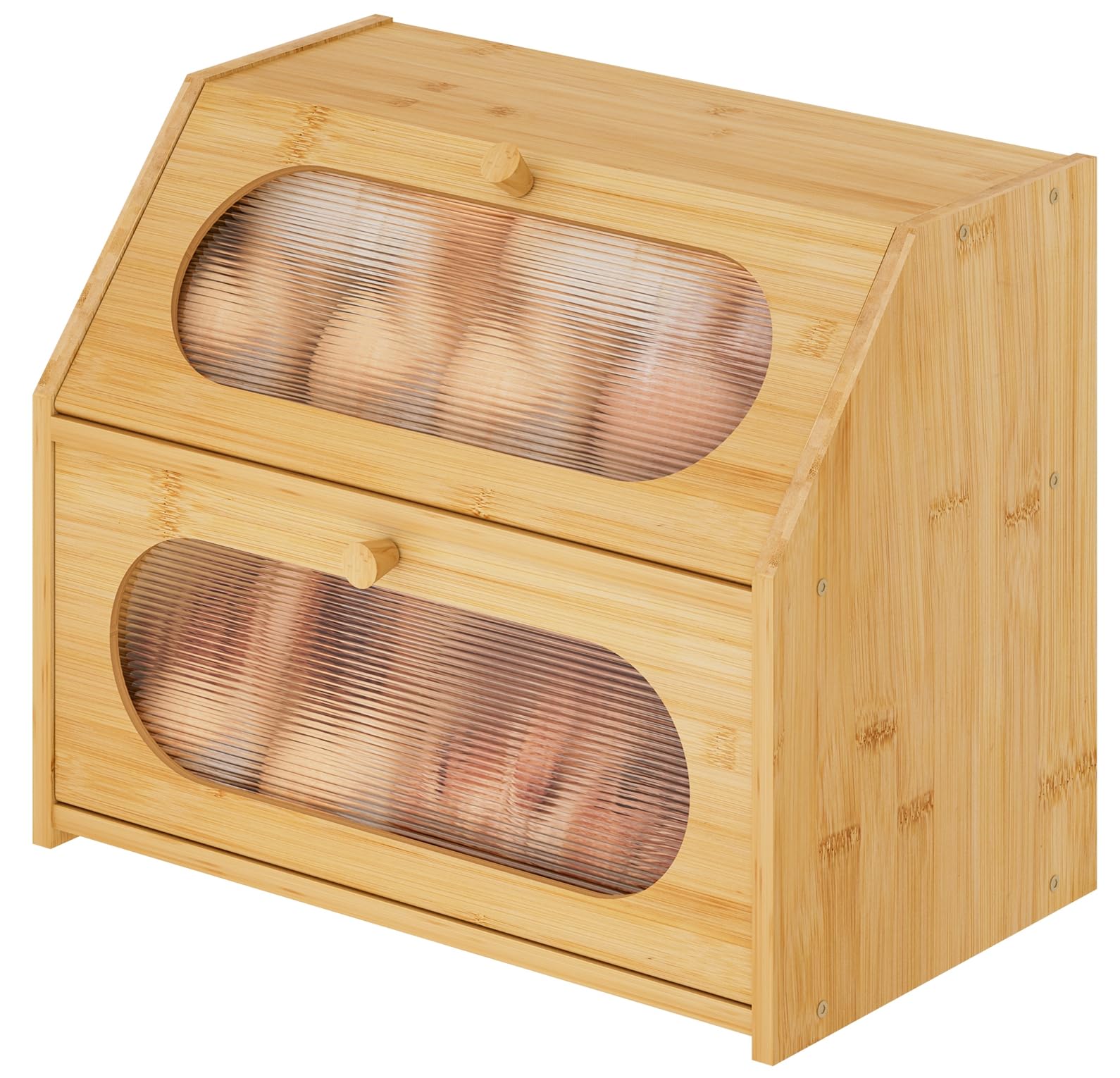 Vriccc Large Bread Box for Kitchen Counter, Large Bamboo Wood Double Layer Bread Box, Wooden Bread Storage Capacity