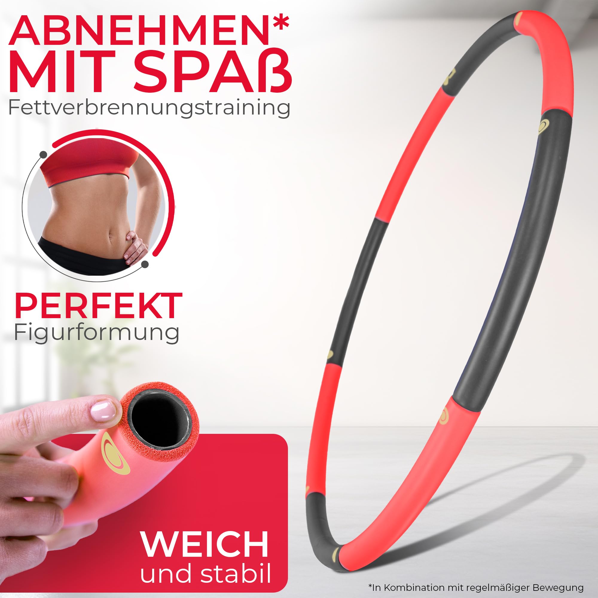 Hula hop dla początkujących, bez fal i wypustek, 1 kg do 1,5 kg, 75-100 cm, 6-8 segmentów, Hullahub Fitness Sport dla dorosłych do odchudzania
