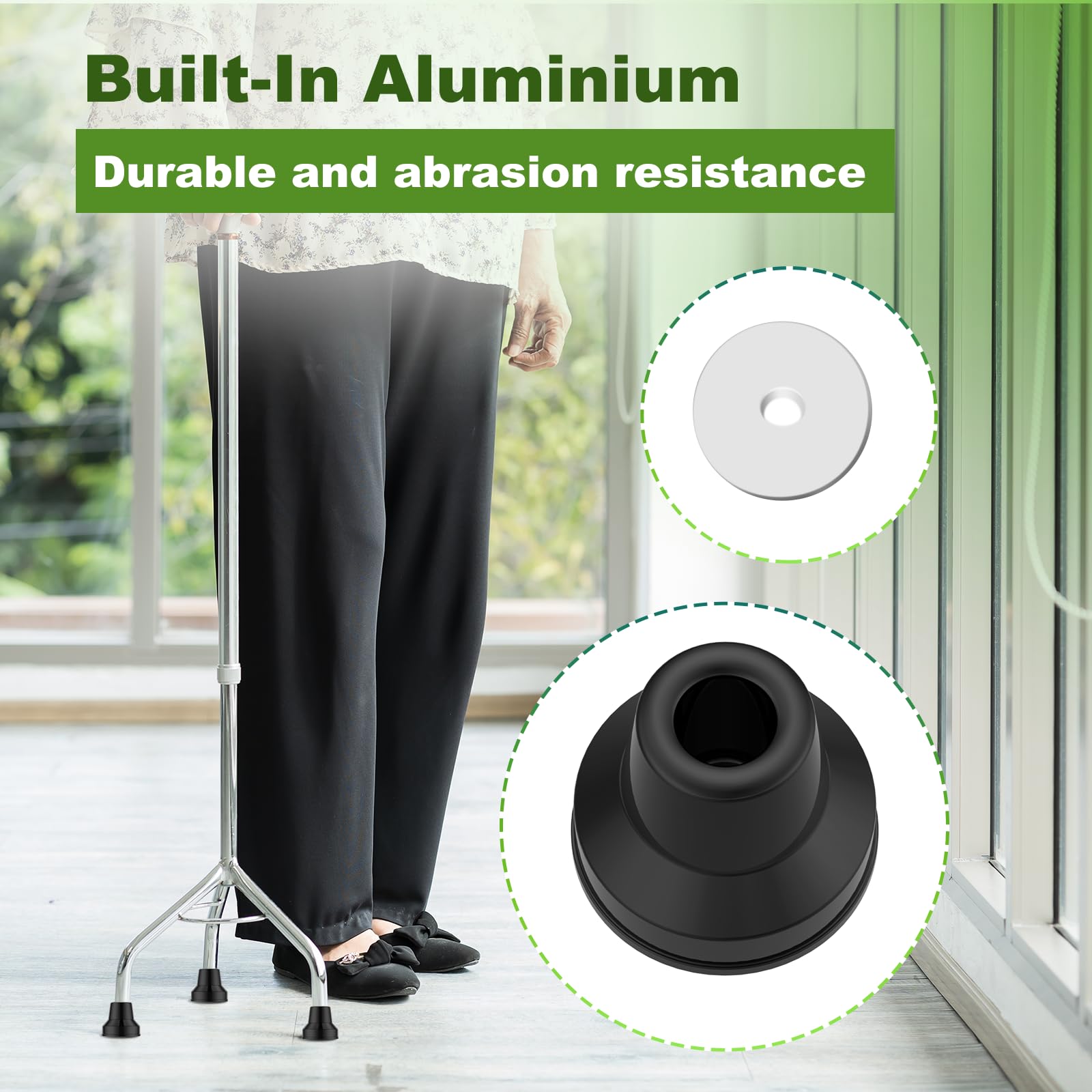 MFE Puntas de bastón de goma antideslizante de repuesto para bastón de pie y pie de 1/2 pulgada de diámetro, 8 unidades, 13 mm, color negro