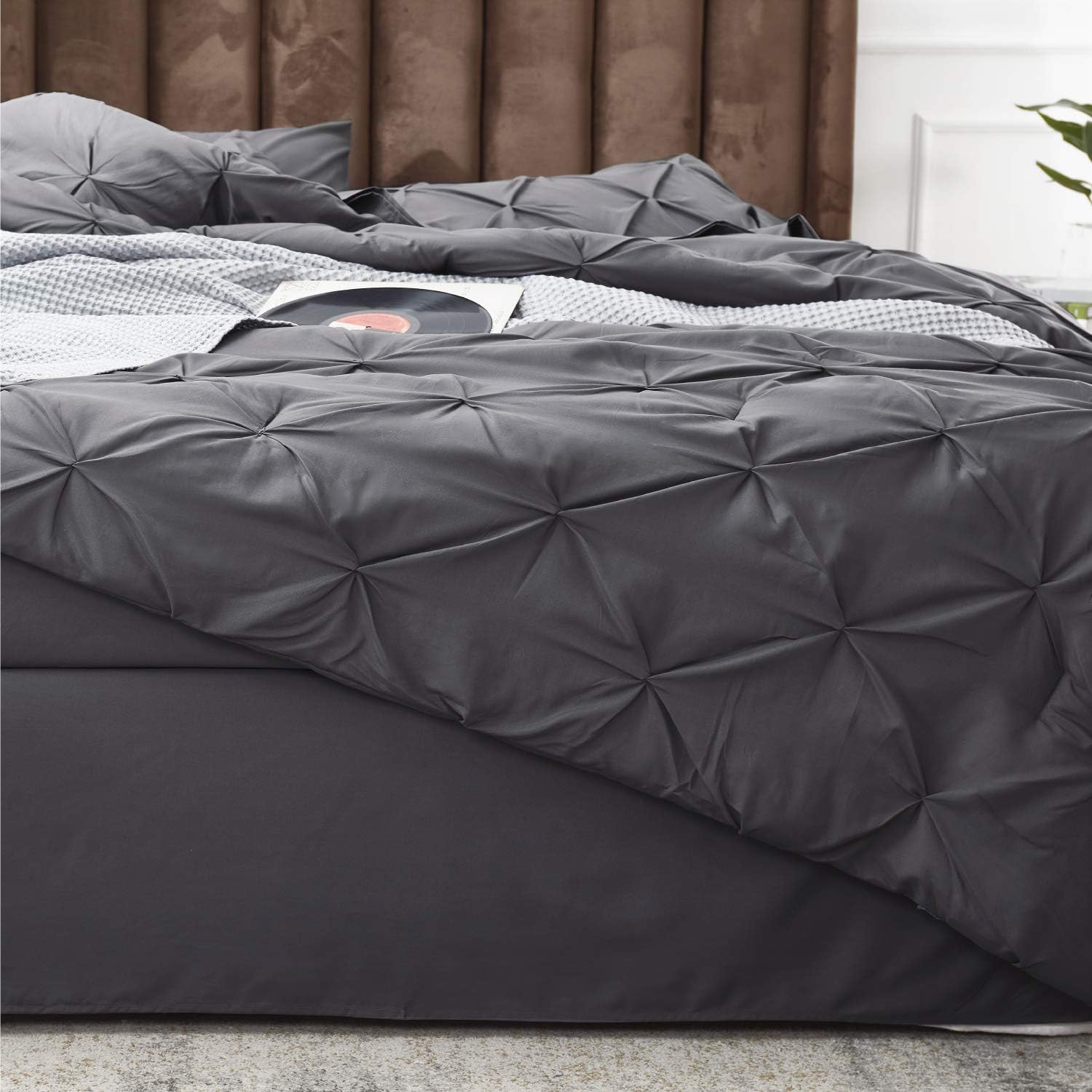 Bedsure Dark Grey California King Comforter Set - 8 Pieces Pintuck California King Bed in A Bag, Pinch Pleat Dark Grey Cal King Bed Set with Comforters, Sheets, Pillowcases & Shams : Home & Kitchen
