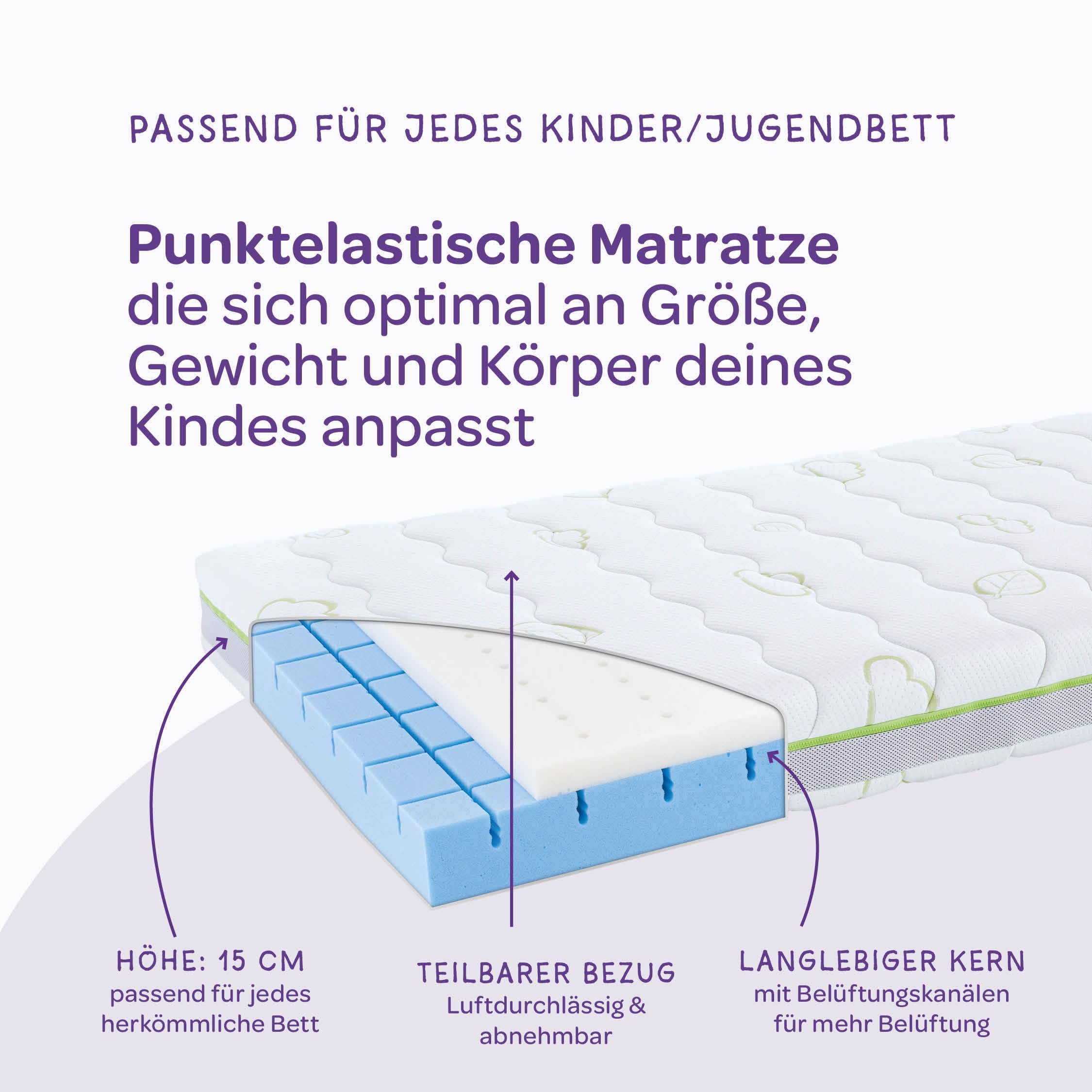 Träumeland Materasso per Bambini e Ragazzi Snooze Land, Schiuma Fredda, Tencel/Lyocell, Blu, 90 x 200 cm, Soft e Medio