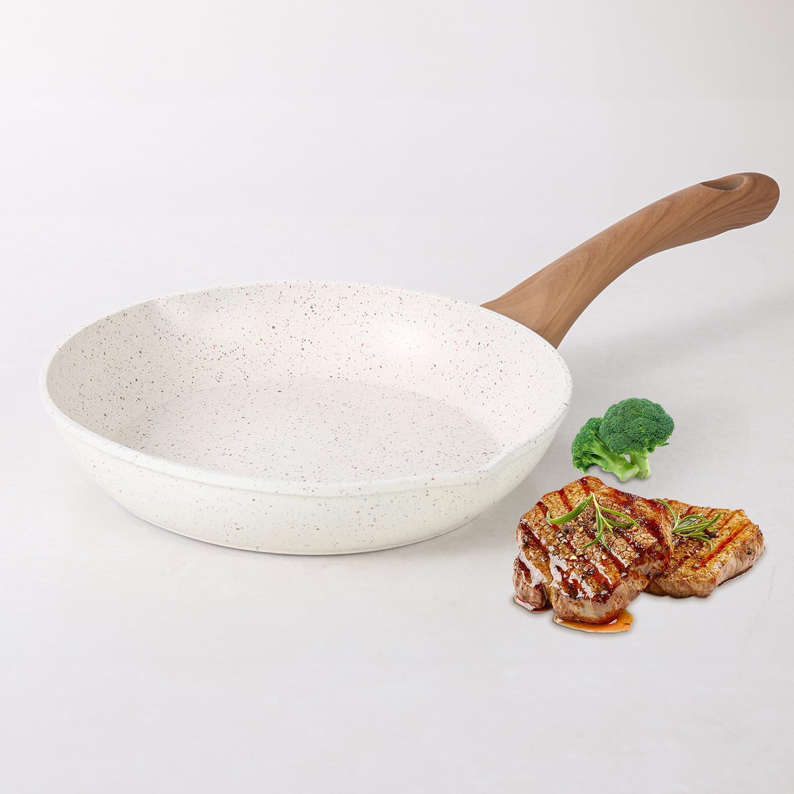 Homesbrand Nonstick Frying Pan 24cm, with Non-Stick Coating and Soft Touch Handles, Compatible with All Stovetops, Eg9 Frying Pan, White