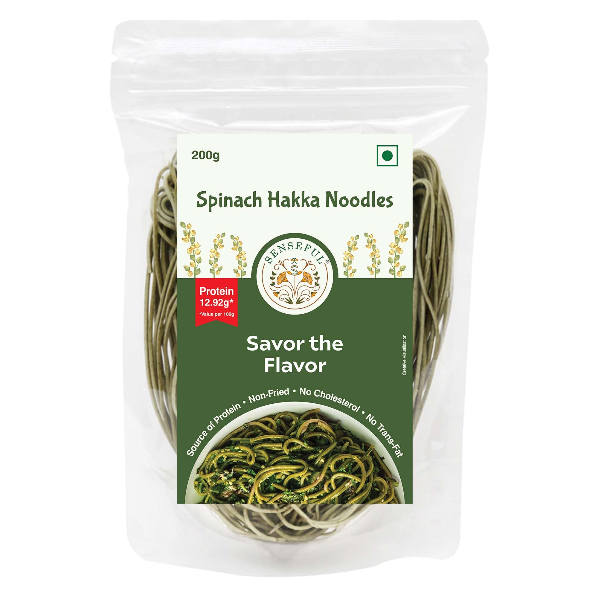 SENSEFUL Spinach Hakka Noodles - Non-Fried, No Cholesterol, No Trans-Fat & No MSG - 200 gm (B0965FC7RB) Amazon Price History, Amazon Price Tracker