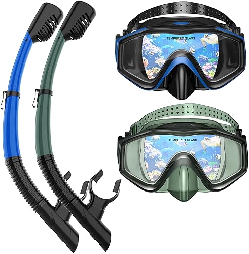 Equipo de esnórquel para adultos, juego de máscara de esnórquel con parte superior seca, paquete de 2 máscaras de buceo, equipo de esnórquel