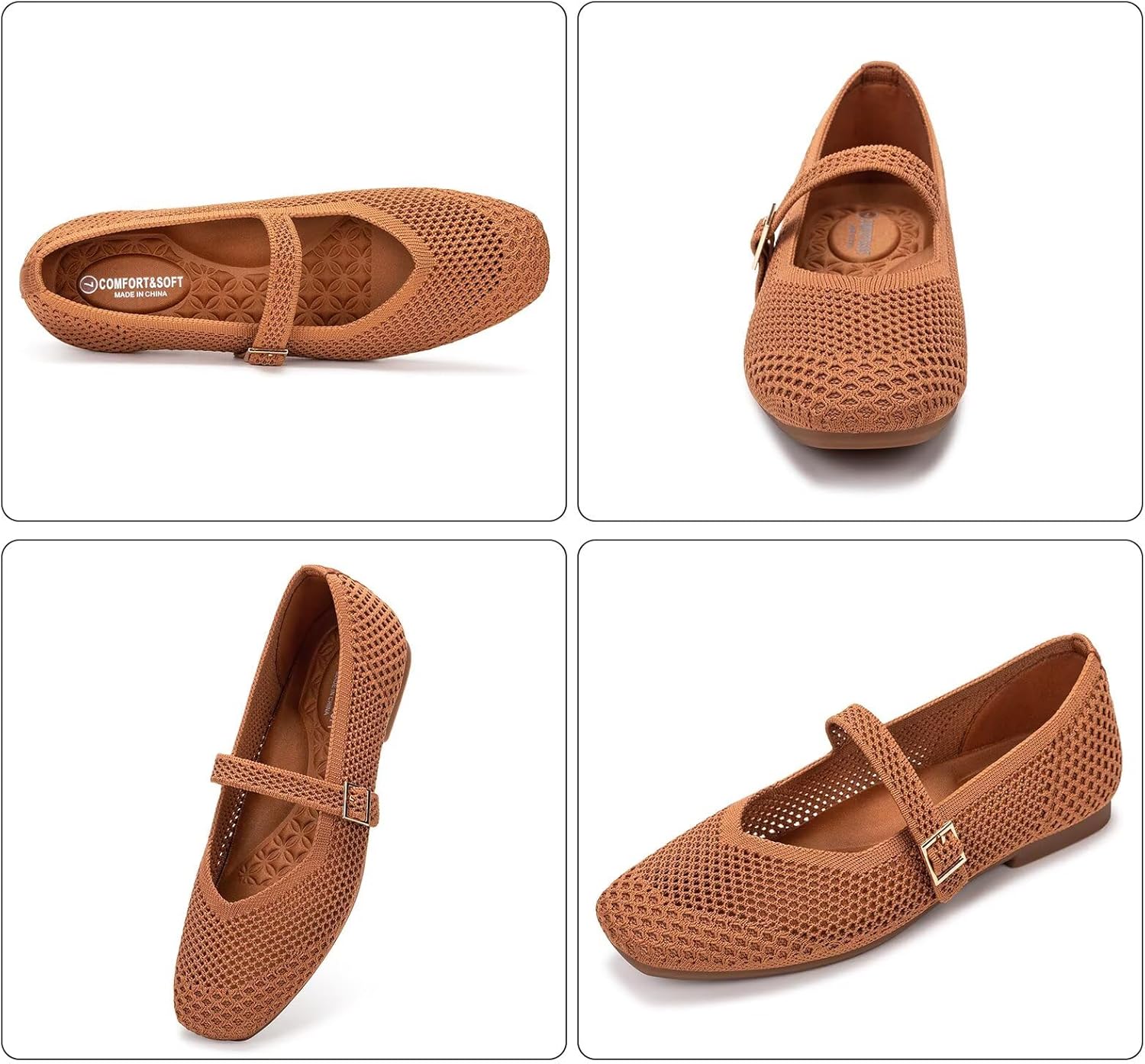 Frank Mully Womens Casual Flat Shoes Square Toe Shoes Knitted Mesh Flat Comfort Work Flat Shoes for Daily Washable - Image 6