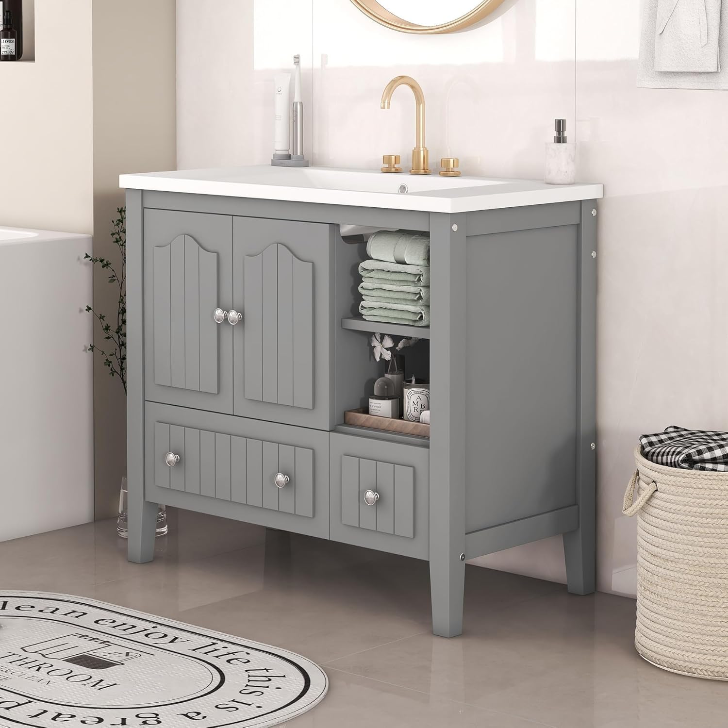 Amazon.com: Bellemave 36" Bathroom Vanity with Ceramic Basin Sink ...