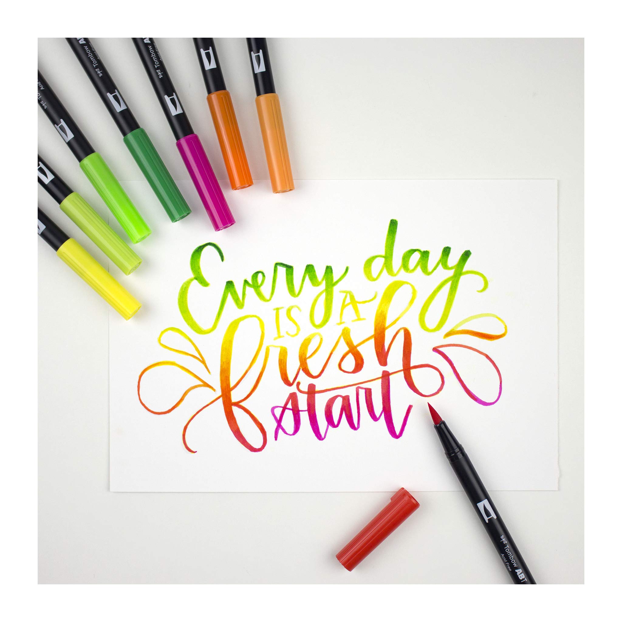 Tombow ABT Dual Brush Pen Manga Aquarel Bird, set van 6 ABT watertankkwast, kleursjablonen en video tutorial [ABT 6P MANGA BIRD