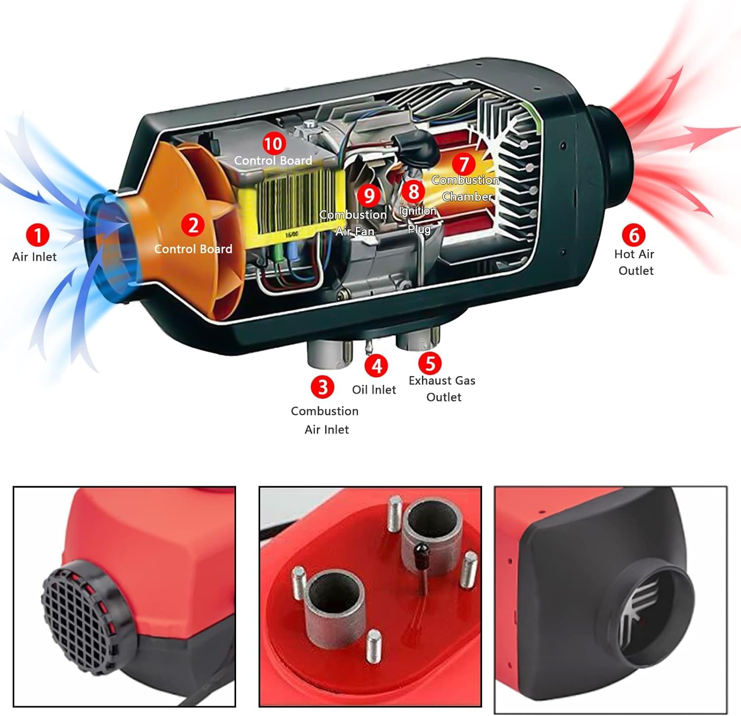 5 kW Nagrzewnica powietrza Diesel, 12 V Ogrzewanie postojowe Diesel Nocne ogrzewanie z termostatem Monitor LCD Tłumik Do Samochodów Ciężarowych Łodzi Przyczepy kempingowej Przyczepy Kamperów (Czerw