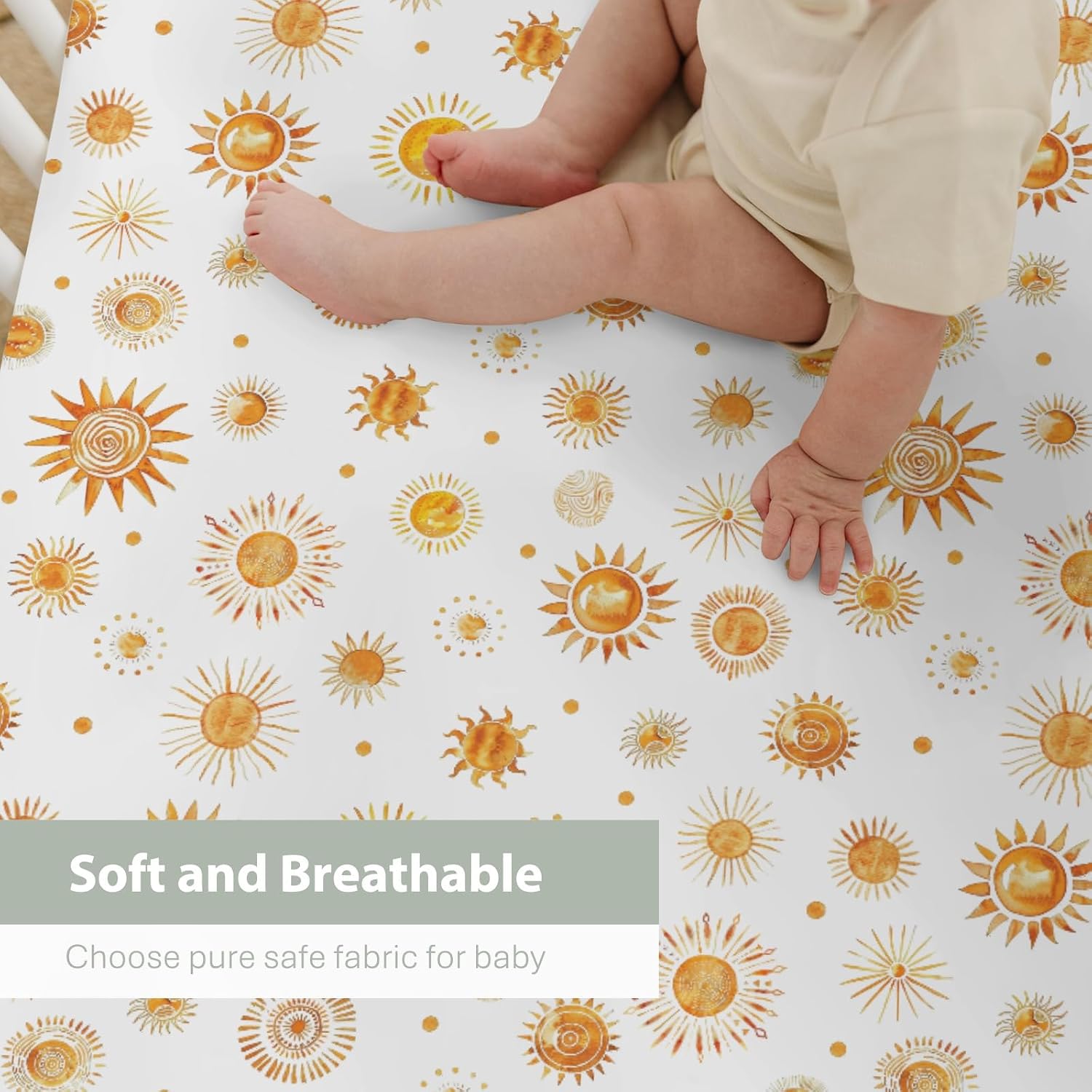 Watercolor Boho Suns Baby Crib Sheets for Boy Girl 52"x28" Tribal Sun Totem Soft Stretchy Fitted Crib Mattress Covers Summer Golden Sun Nursery Baby Sheet for Standard Crib and Toddler Mattress