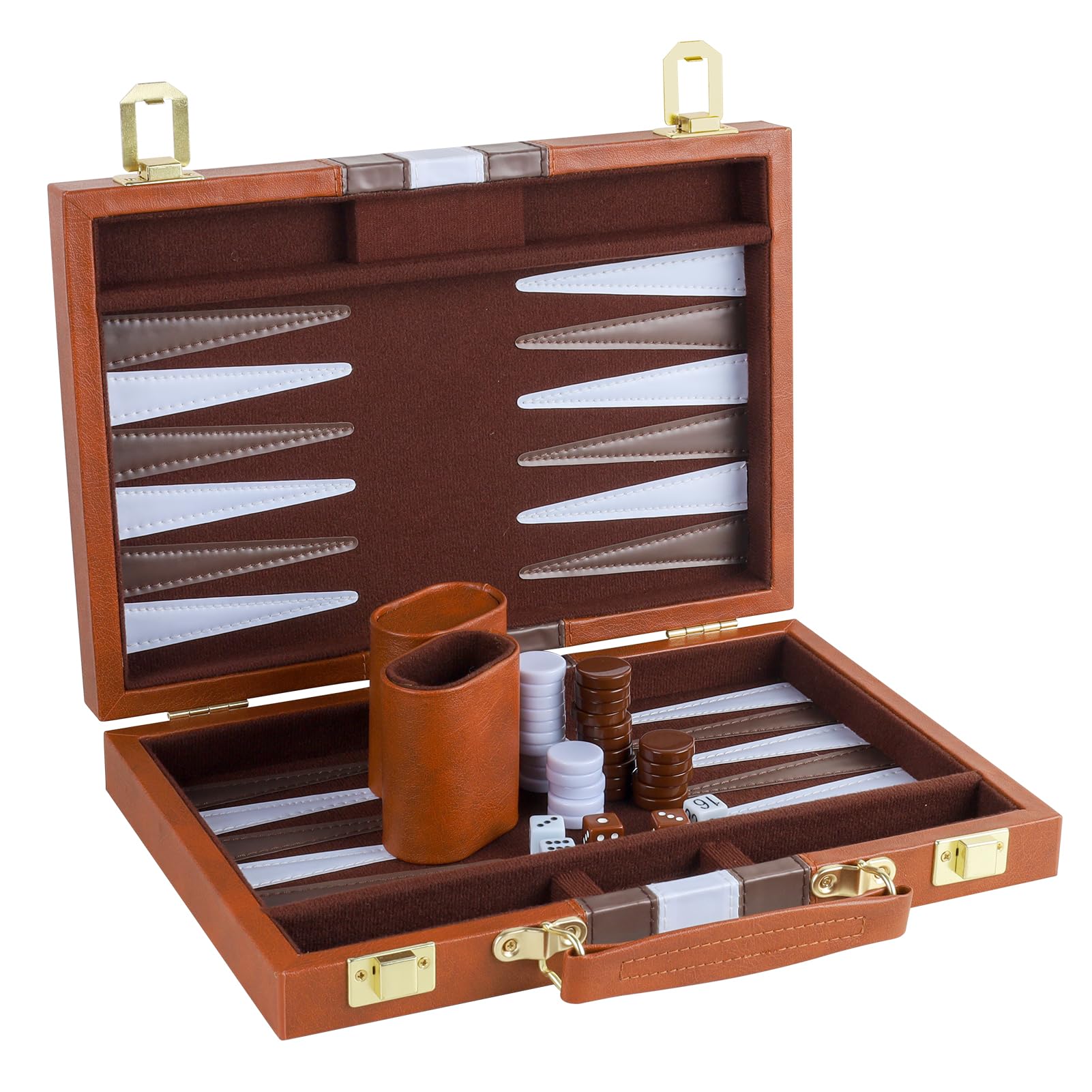 Backgammon Set 2 Players Classic Backgammon Sets for Adults Board Game with PU Leather Case Portable and Travel Backgammon Set (Brown, 11inch)