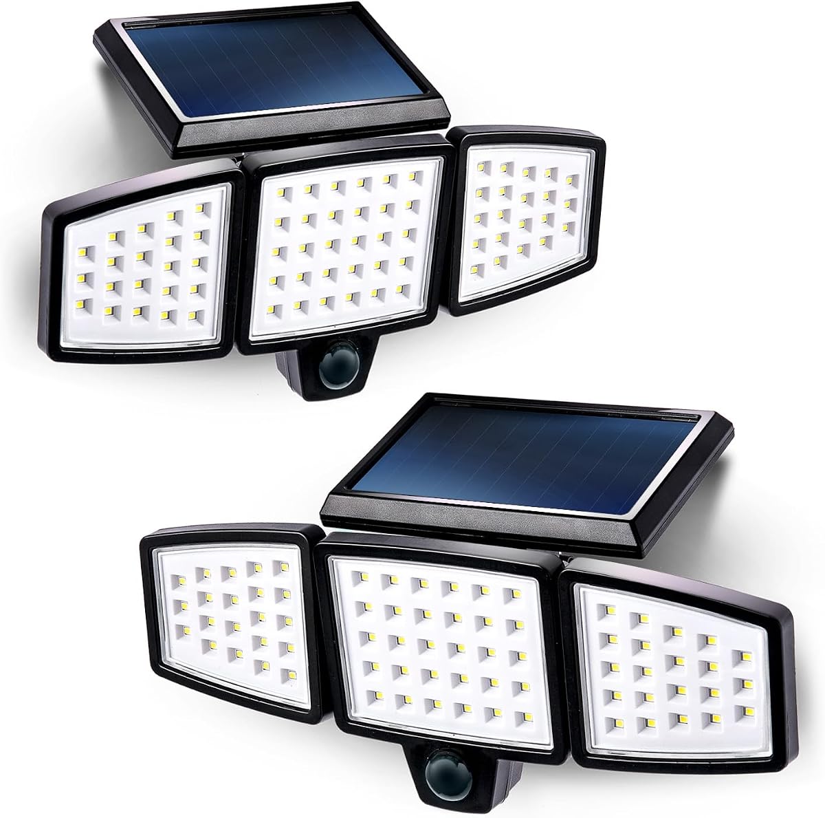 Home Zone Security 2 Packs Solar Flood Lights Outdoor Motion Sensor 120 Degrees Wide Angle, Waterproof Powered for Garden Yard Pathway, 3500K Warm White 1000 Lumens, Adjustable Triple Head No Wiring