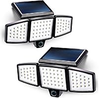 Vista 1 de Home Zone Paquete de 2 luces solares de seguridad para exteriores, sensor de movimiento de 120 grados de gran angular, resistente al agua