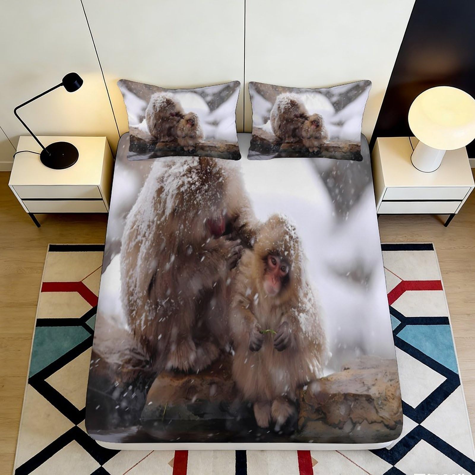 3D Printed Fluffy Cat Family Fitted Sheet Microfiber Soft Breathable Kitten Bed Cover for Bedroom Dorm Mattress Protection Decor 90x200x25cm