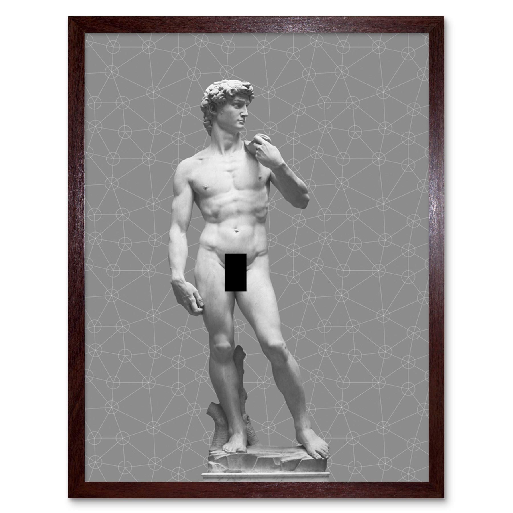 Artery8 Statue of David by Michelangelo Classic with Abstract Art Geometric Grey Art Print Framed Poster Wall Decor 12x16 inch