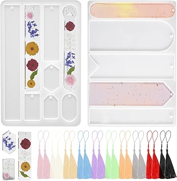 2 PCS Bookmarks Resin Mold, Silicone Bookmark Molds with 20Pcs Tassels, Blank Wide Arch Rectangle and Cat Claw Pattern Bookmark Molds Kit for Epoxy Resin Casting Crafts, Home Decoration, Gifts