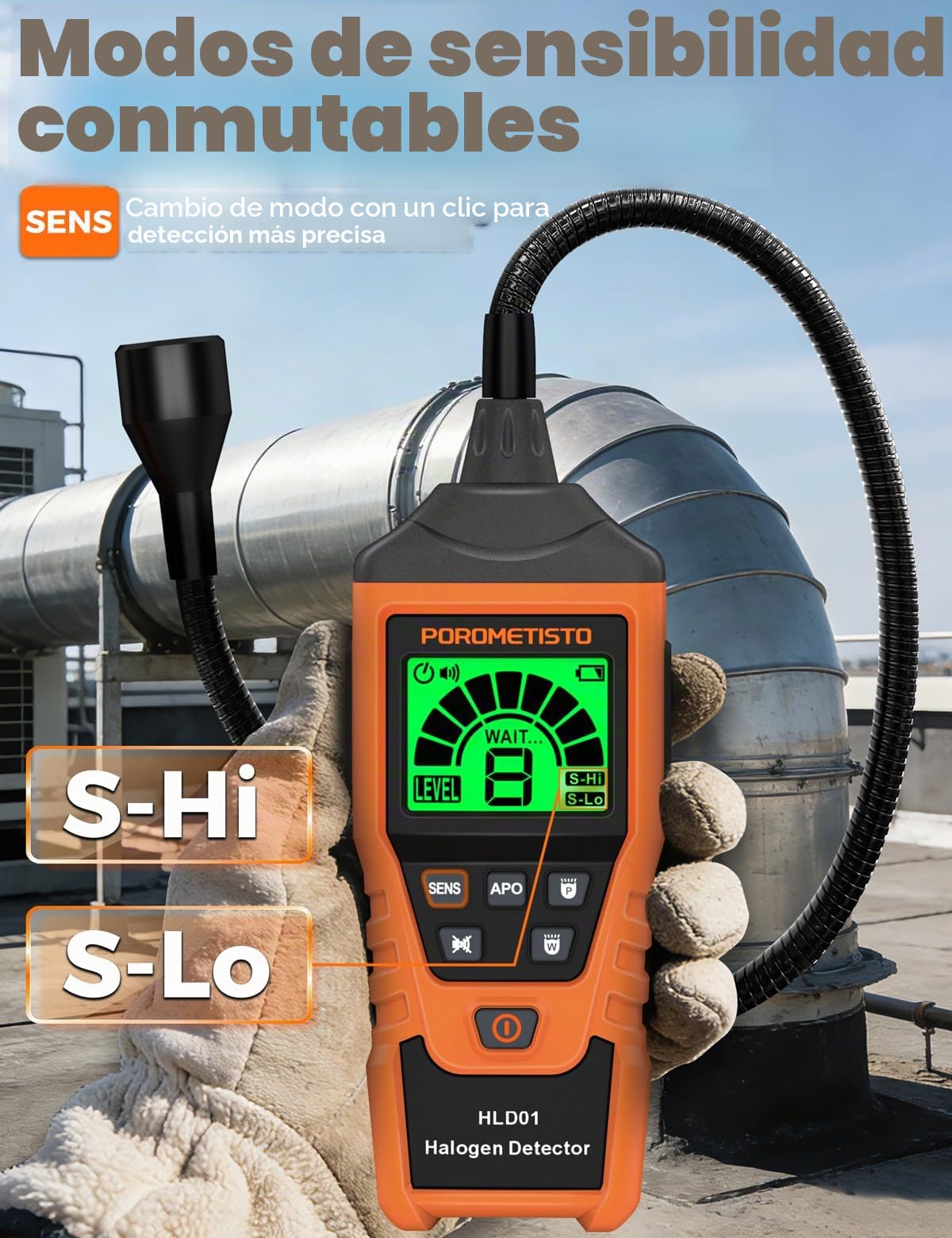 HLD01 Detector de HVAC Refrigerado – Comprobador de Gas Halógeno y Aire Acondicionado, USB-C y Autocalibración – Ideal en Coche, Cámara Frigorífica y Climatización Central