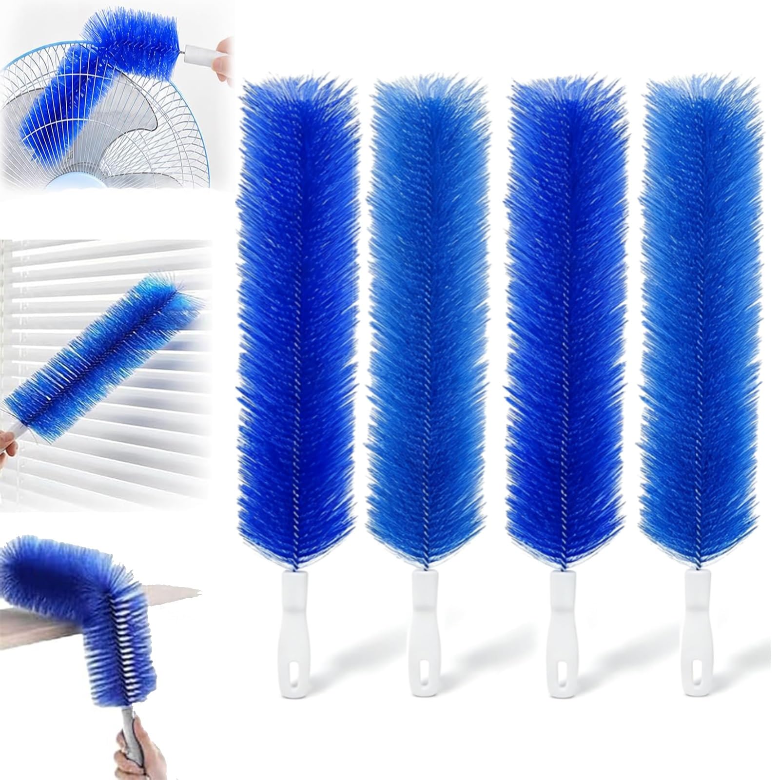 Bendable Microfiber Head, Reusable Dust Remover for Ceiling Fan, Washable Fan Cleaning Brush for Air Conditioning, Blinds and Car Vent(Blue,4pcs)