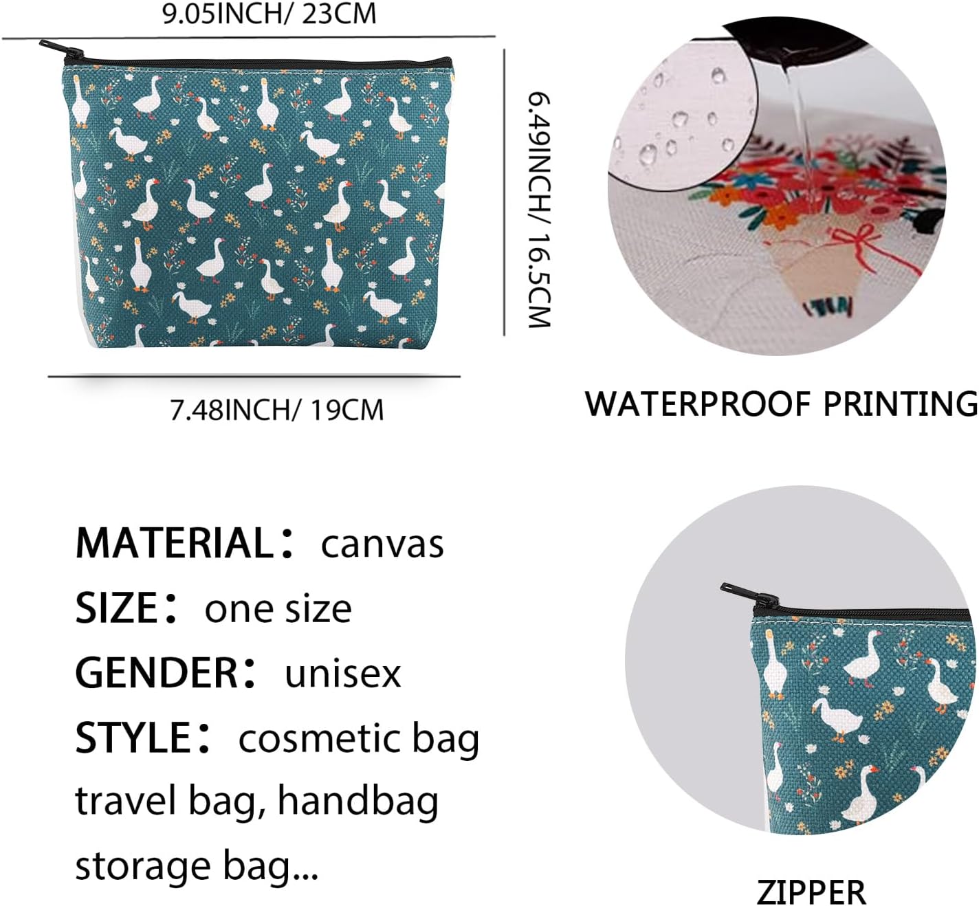 XYANFA Silly Cosmetic Makeup bag Goose Lovers Gift Goose Owner Goose Mom Gifts Goose Zipper Pouch (goose makeup bag) - Image 6