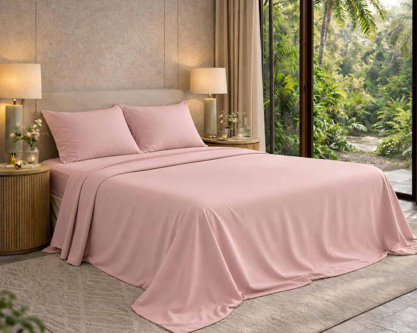 500TC Queen Size Cotton Bedsheet with 2 Pillow Covers for Queen Bed (90×102inch) | Cameo Rose Hotel Quality Cotton Bedsheet | Skin Friendly, Comfortable Luxury Bedding for Home-image-33