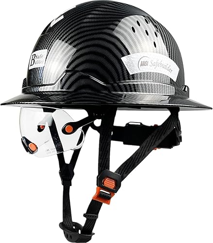 SAFEBUILDER Casco de seguridad de ala completa con visera para ingeniero ventilado y parasol 6 puntos de suspensión ANSI Z89.1, gorras de trabajo,