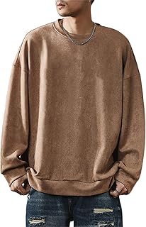 [W Wonyo] 長袖Tシャツ メンズ スウェード ロングtシャツ 大きいサイズ ロンT 丸首 プルオーバー 長袖 カットソー 無地 トップス 人気 中厚 スエード トレーナー おしゃれ クルーネック ティーシャツ カジュアル 秋服 秋冬春