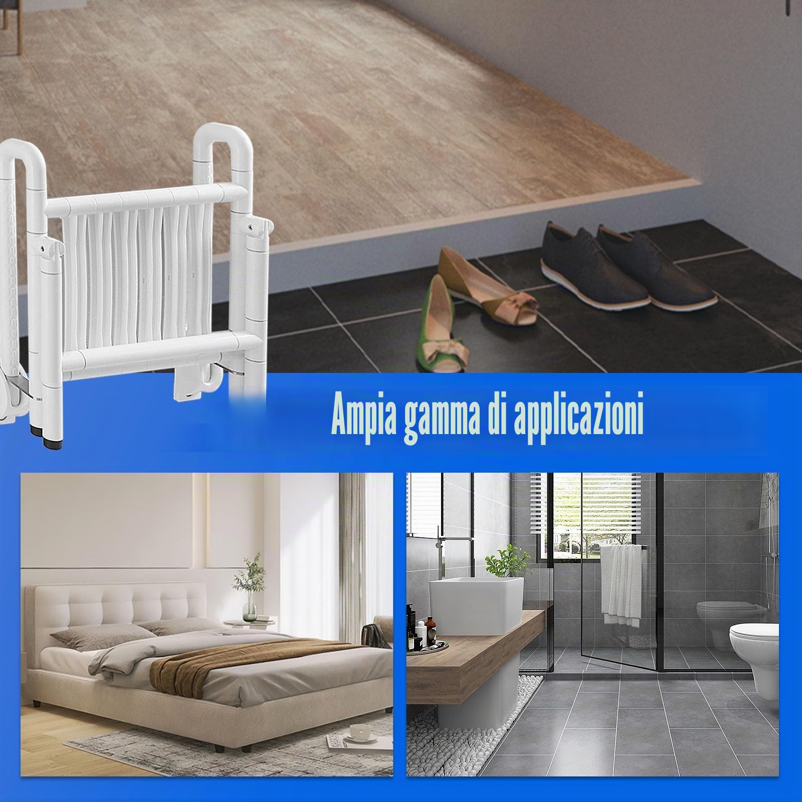 NEWTRY Sedia da Doccia Pieghevole Ribaltabile con Manici & Gambe, 300kg Sgabello Doccia con Funzione di Rimbalzo per Anziani, Gravide e Disabili