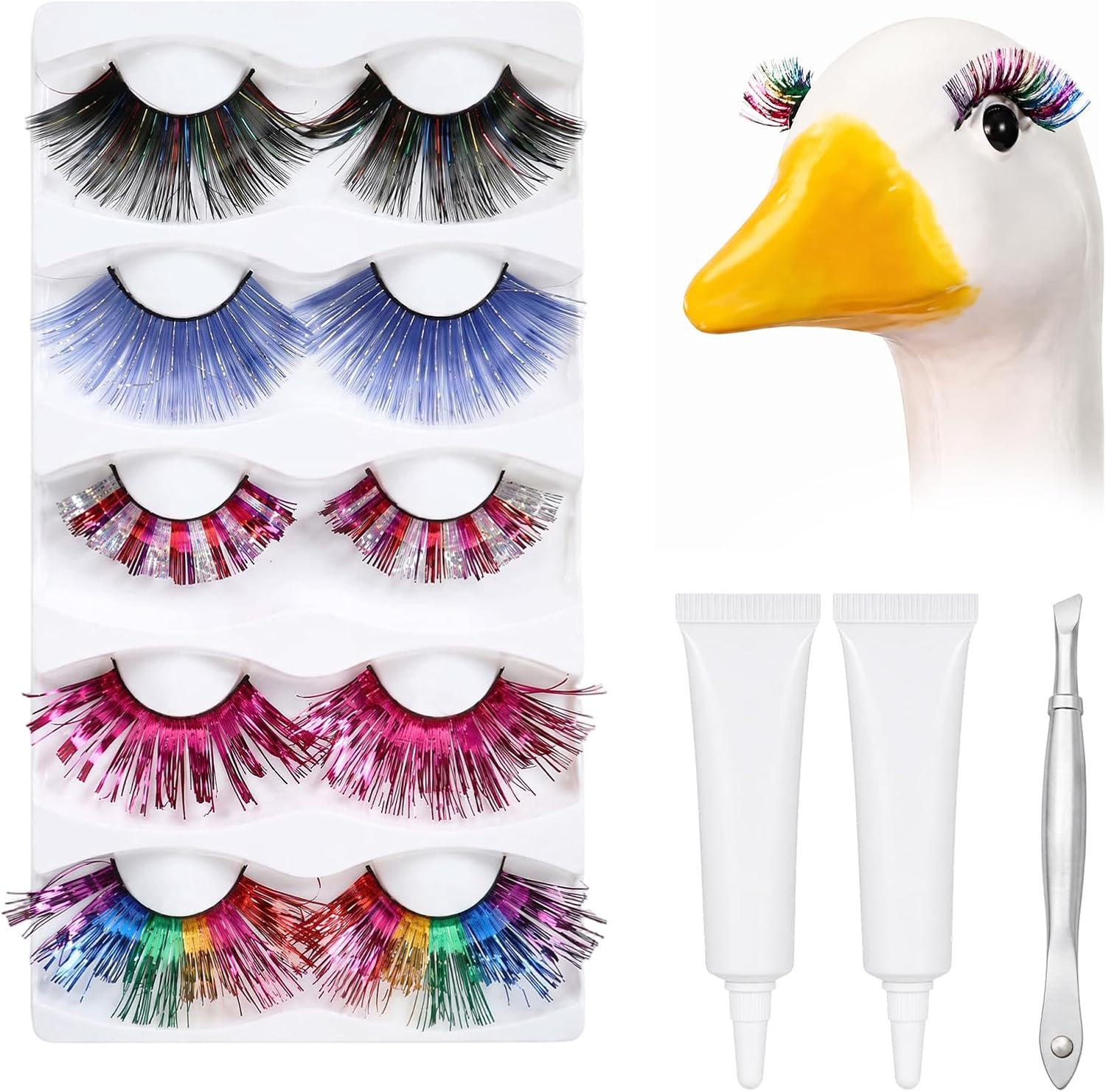 Porch Goose Eyelashes for 23/17'' Goose Statue, Rainbow Eyelashes 5Pairs