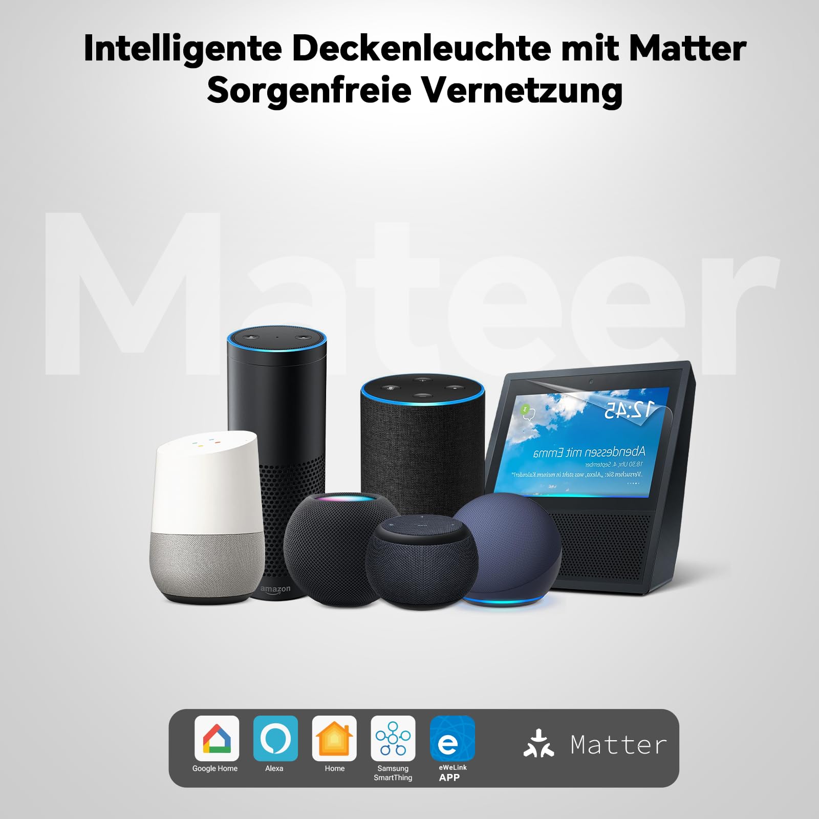 Sky angle Plafoniera LED Smart con Controllo Vocale per Alexa/Google Home, Luci a Soffitto Dimmerabili, Lampada Piatta per Soggiorno, Camera da Letto, Bagno, Cucina