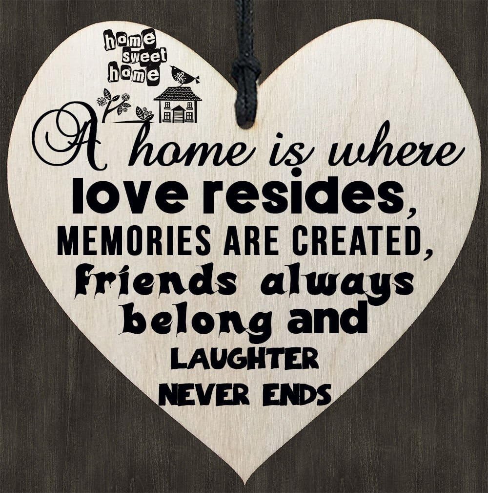 HandMadeSurprises A Home Is Where Love Resides, Memories Are Created, Friends Always Belong And Laugher Never Ends - Gift Sign - Hanging Wall Rustic Shabby Chic Wooden Heart Plaque