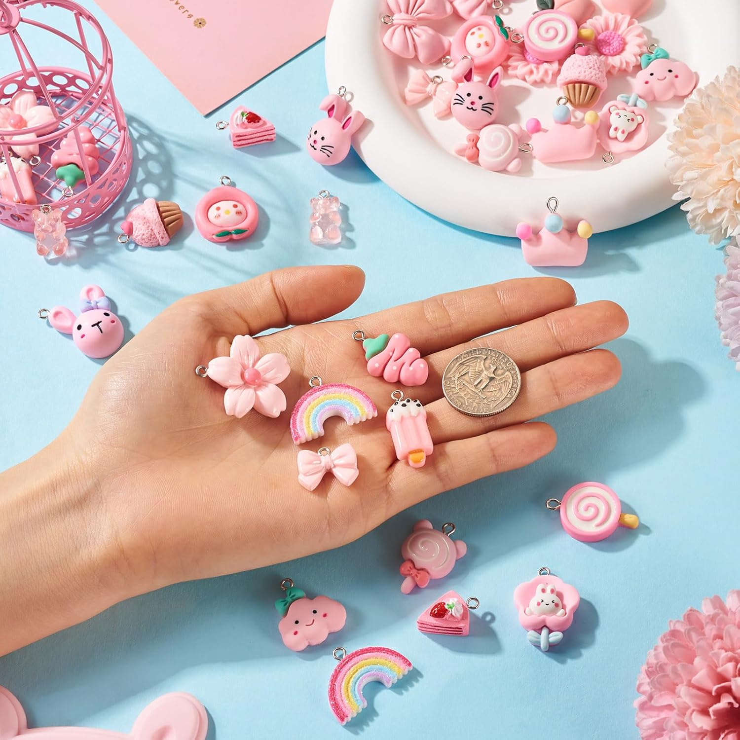 Craftdady Colorful Animal Food Fruit Pattern Resin Pendants Opaque Cute Cartoon Pendant Charms Dangle Charms Hang Ornaments for DIY Craft Necklace Bracelet Earring Keychain Jewelry Making Decor - Image 6